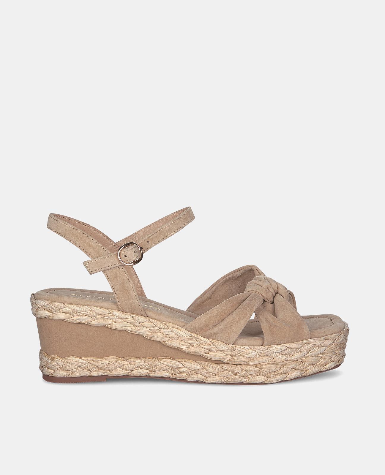 Sandalias de cuña de mujer de piel con nudo