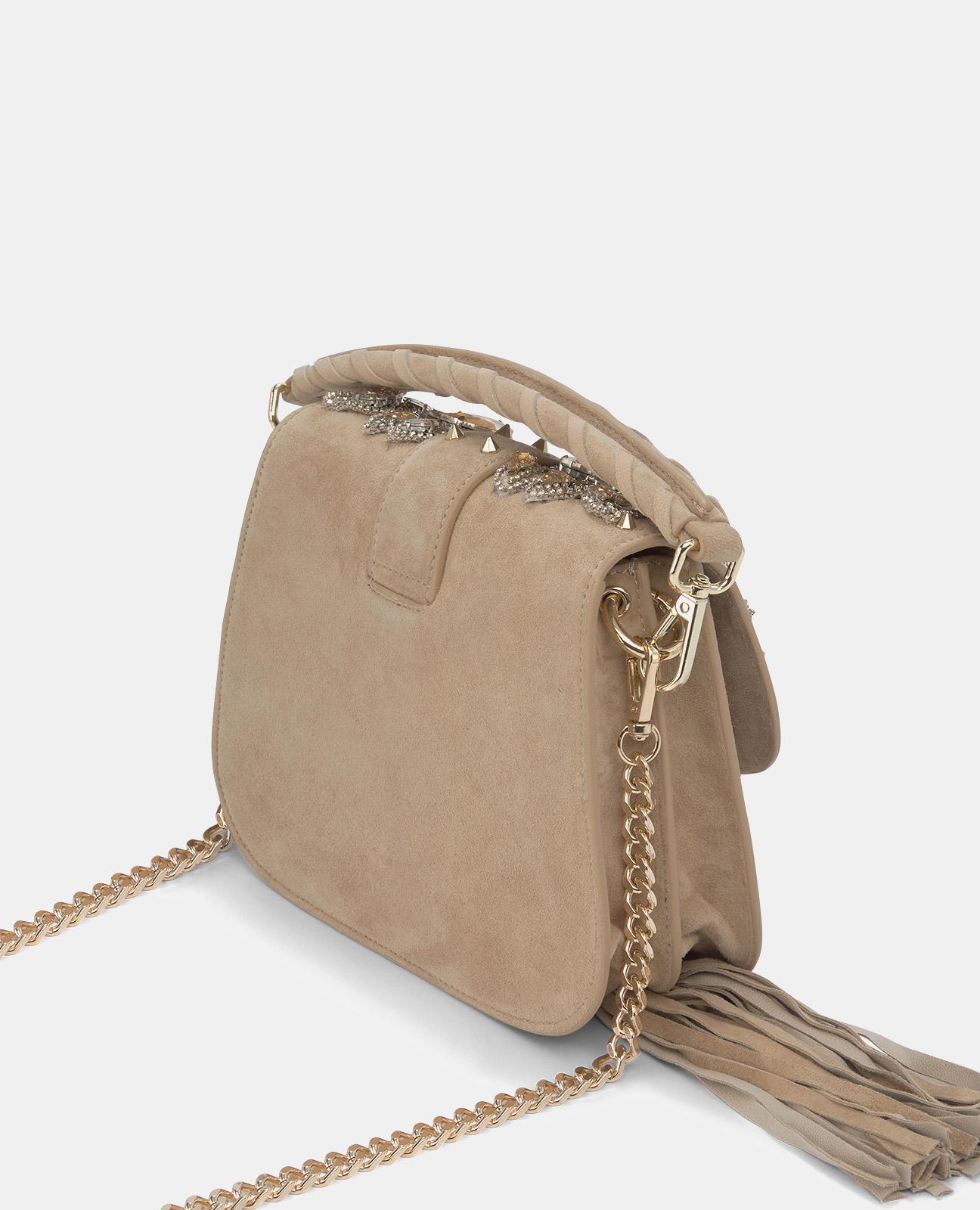 Bandolera de mujer de piel con pedrería en la solapa - Alma en Pena - Camel Camel-3