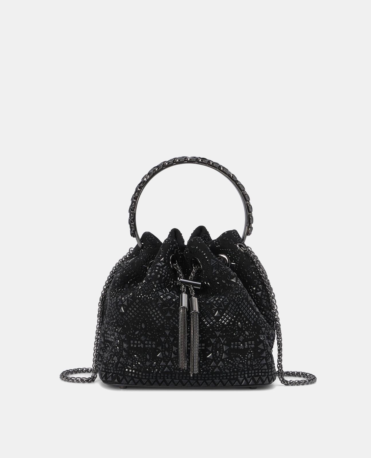Bandolera de mujer tipo bombonera de piel con pedrería - Alma en Pena - Negro Negro-1