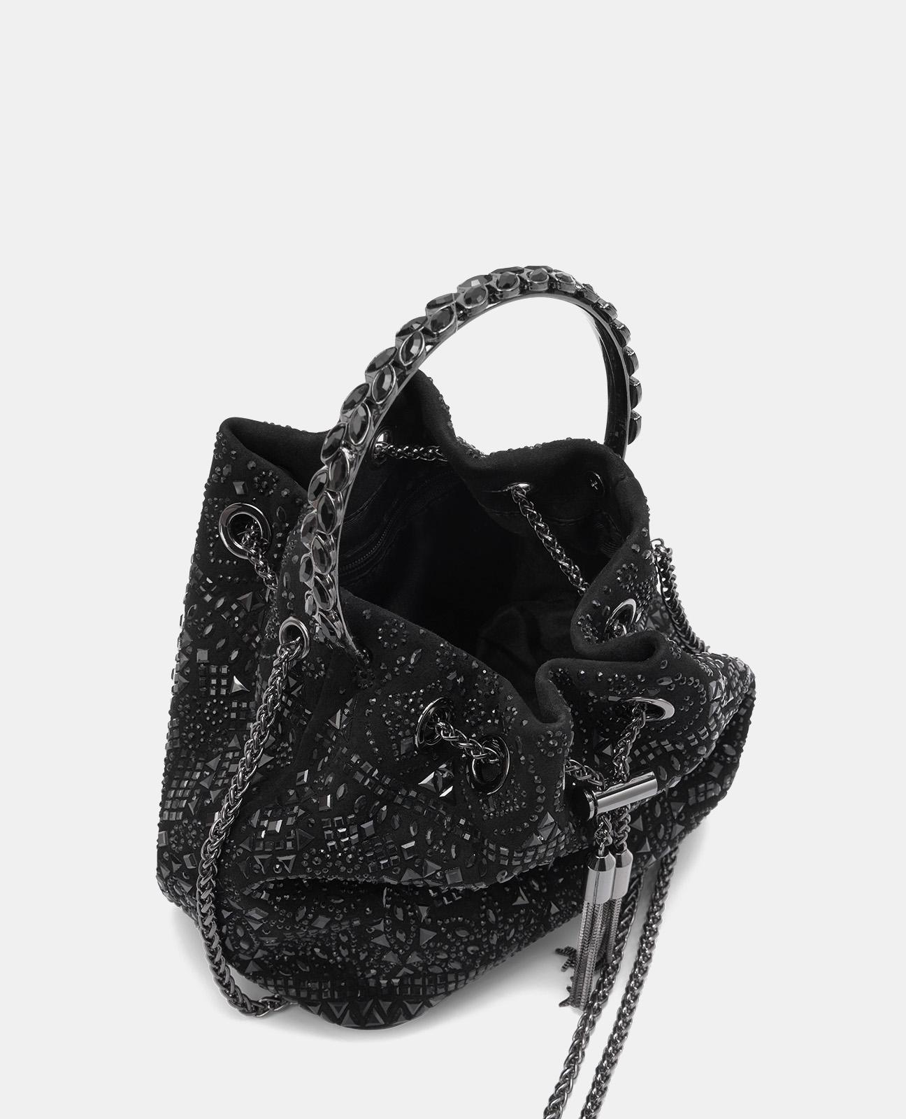Bandolera de mujer tipo bombonera de piel con pedrería - Alma en Pena - Negro Negro-2