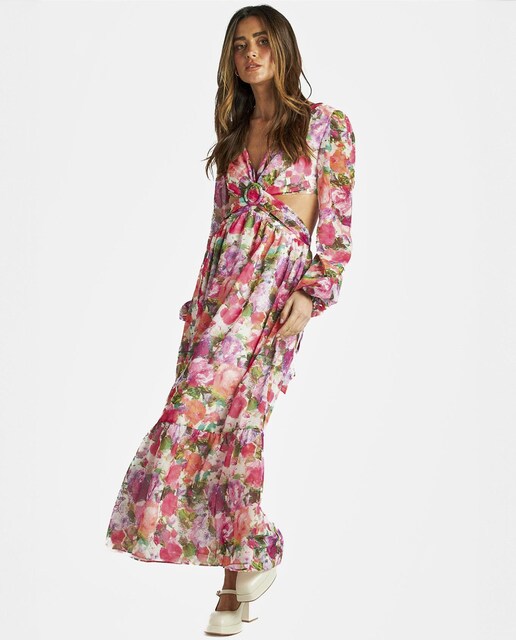 Imagen 0 de Vestido largo con cuello en pico
