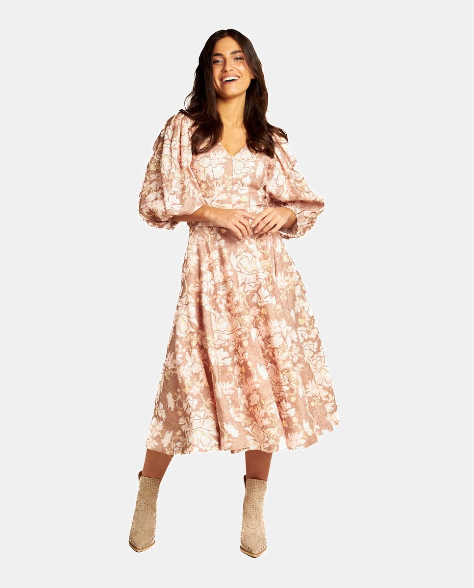 Vestido midi estampado con manga abullonada · Alma en Pena · El