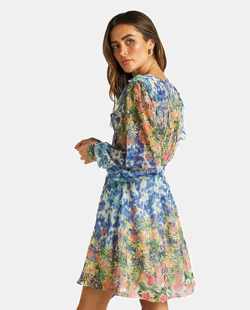 Vestido corto de manga larga con flores · Alma en Pena · El Corte