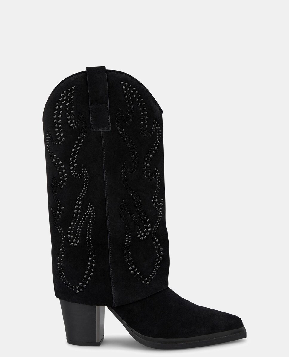 Botas de Pele com Pedraria no Cano Preto-1