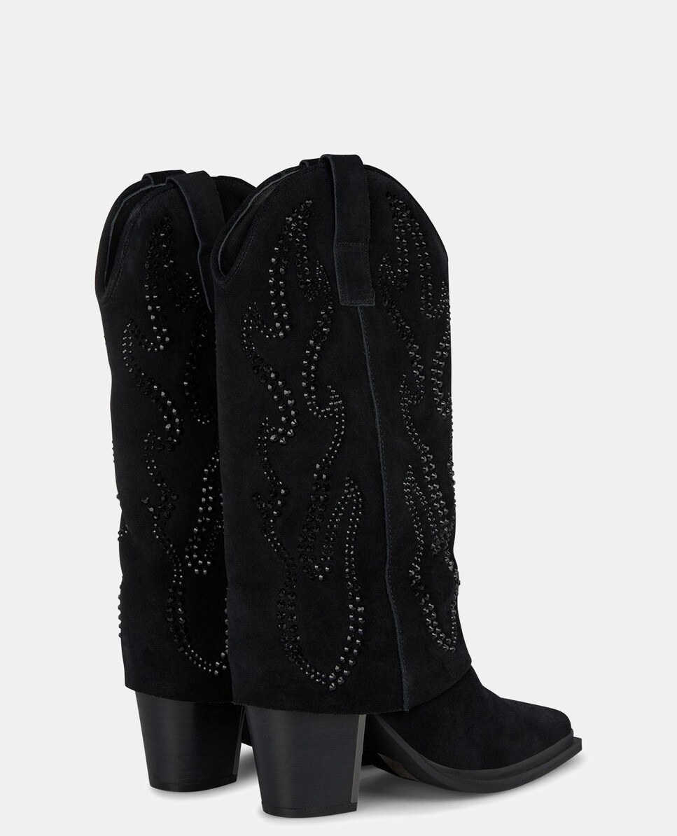 Botas de Pele com Pedraria no Cano Preto-3