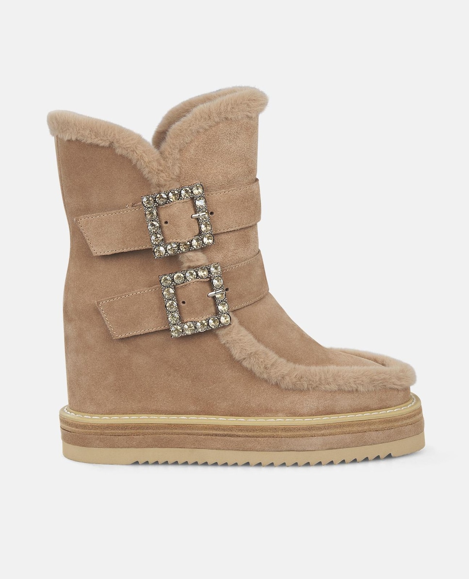 Botines básicos de mujer con cuña de pelo con hebillas de pedrería