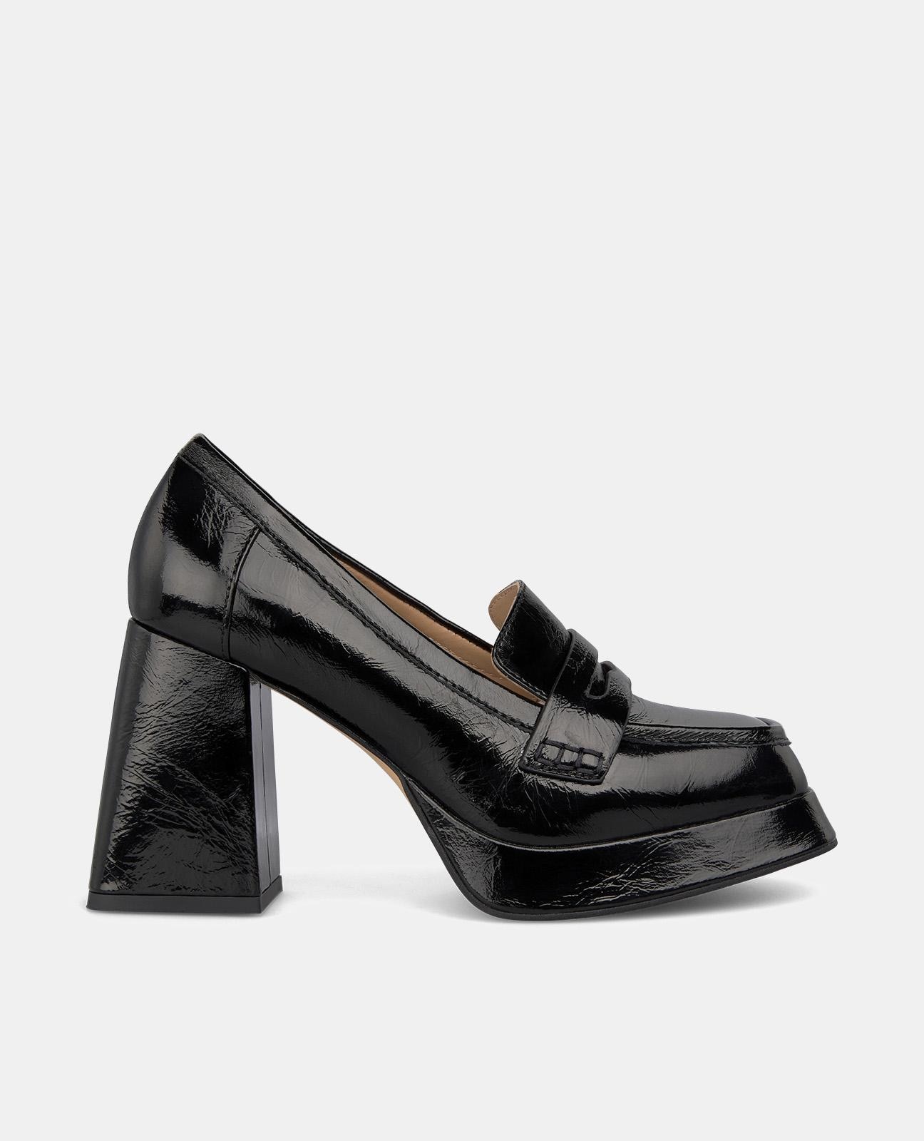 Mocasines de mujer de piel con tacón bloque