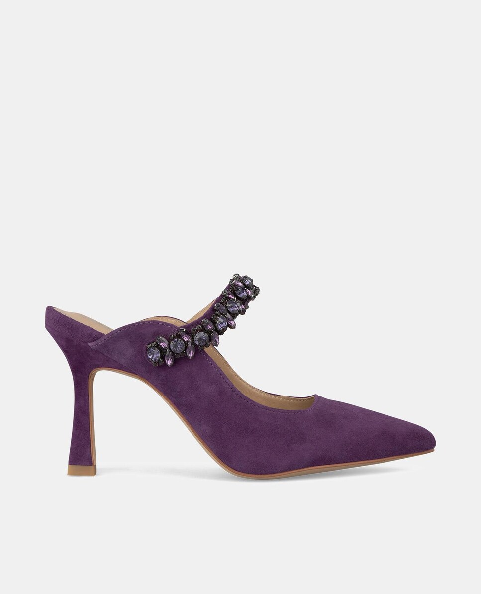 Tacón Alto Zapatos Salon Color Berenjena Zapatos De Salón Ante Con