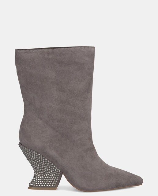 Imagem 0 de Botins de Pele com Salto Coberto com Pedraria