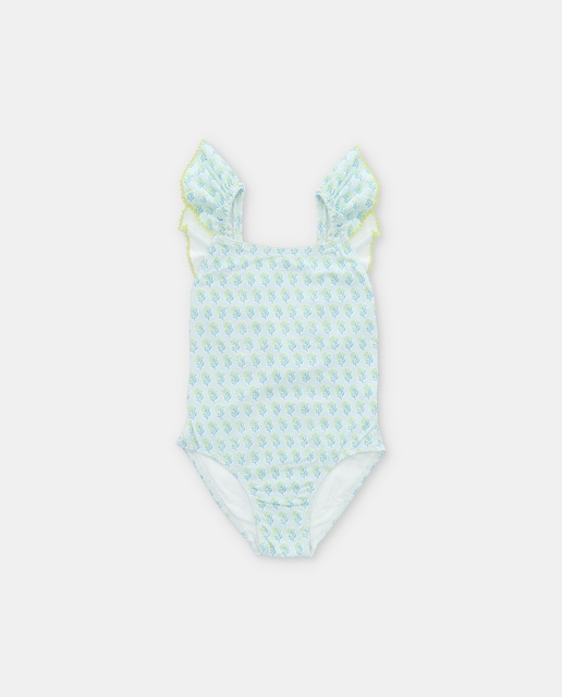 Imagen 0 de Bañador de niña con volantes y estampado en verde