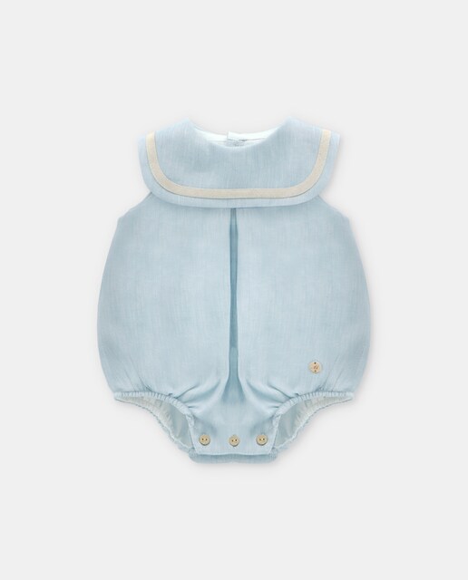 Imagen 0 de Pelele de bebé niño de tela con cuello marinero en azul