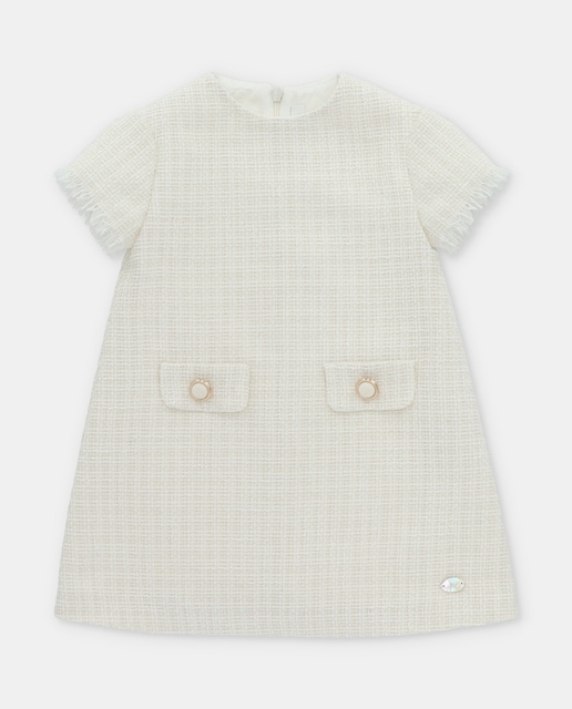 Imagen 0 de Vestido de niña de tela con microestampado en crudo