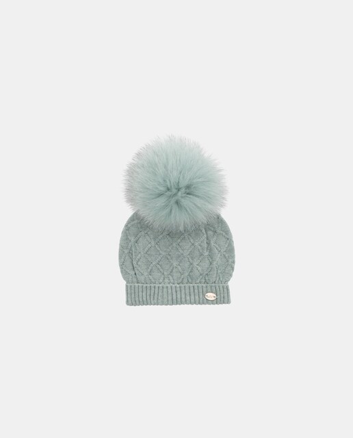 Imagen 0 de Gorro de bebés de punto con pompón de pelo natural en verde