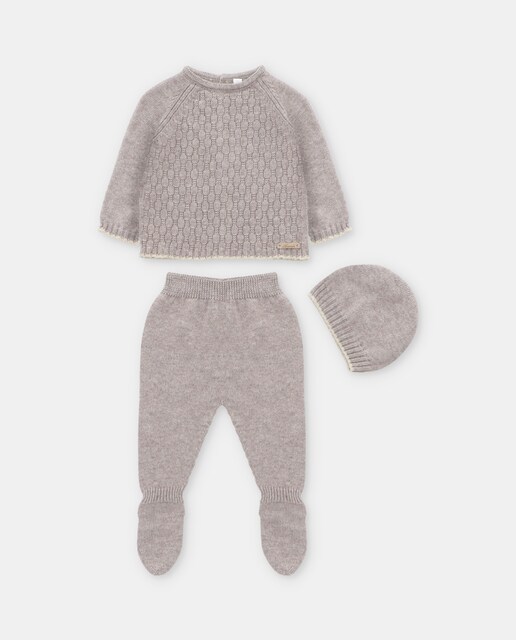 Imagen 0 de Conjunto de bebé 3 piezas de punto en color taupe