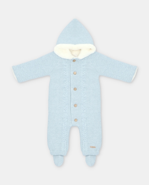 Imagen 0 de Buzo de bebés de punto con capucha y pelo natural en celeste grisáceo