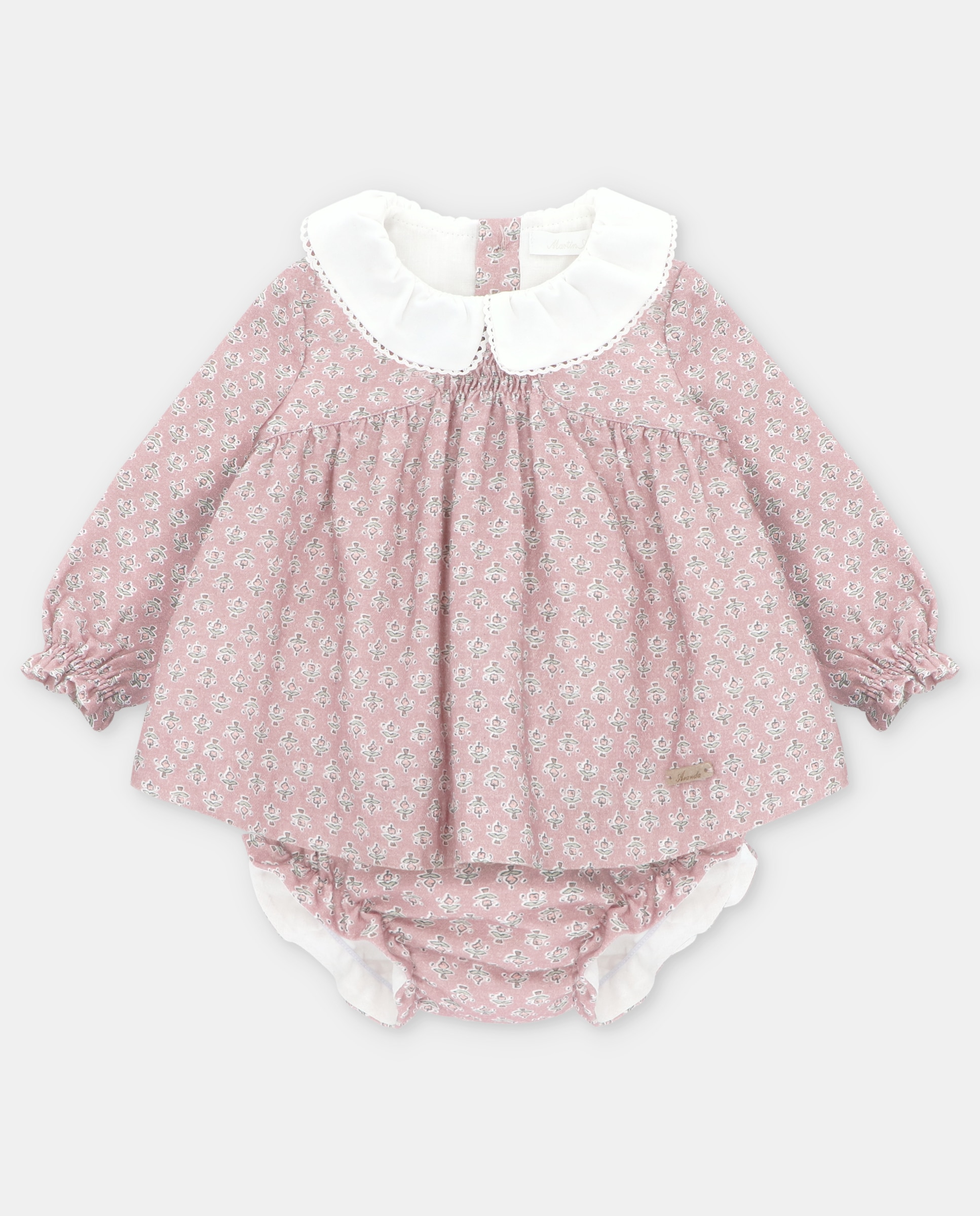 Conjunto de bebé de vestido y cubrepañal con estampado de fantasía en rosa