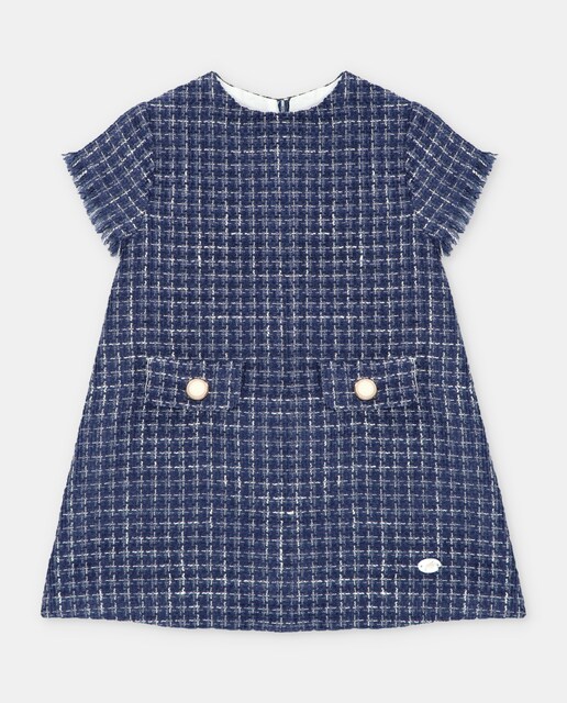 Imagen 0 de Vestido de niña de tela con microestampado en azul