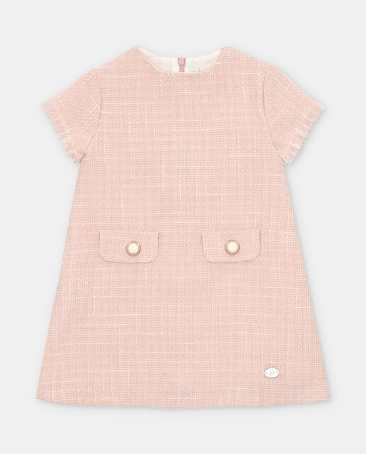 Imagen 0 de Vestido de niña de tela con microestampado en rosa