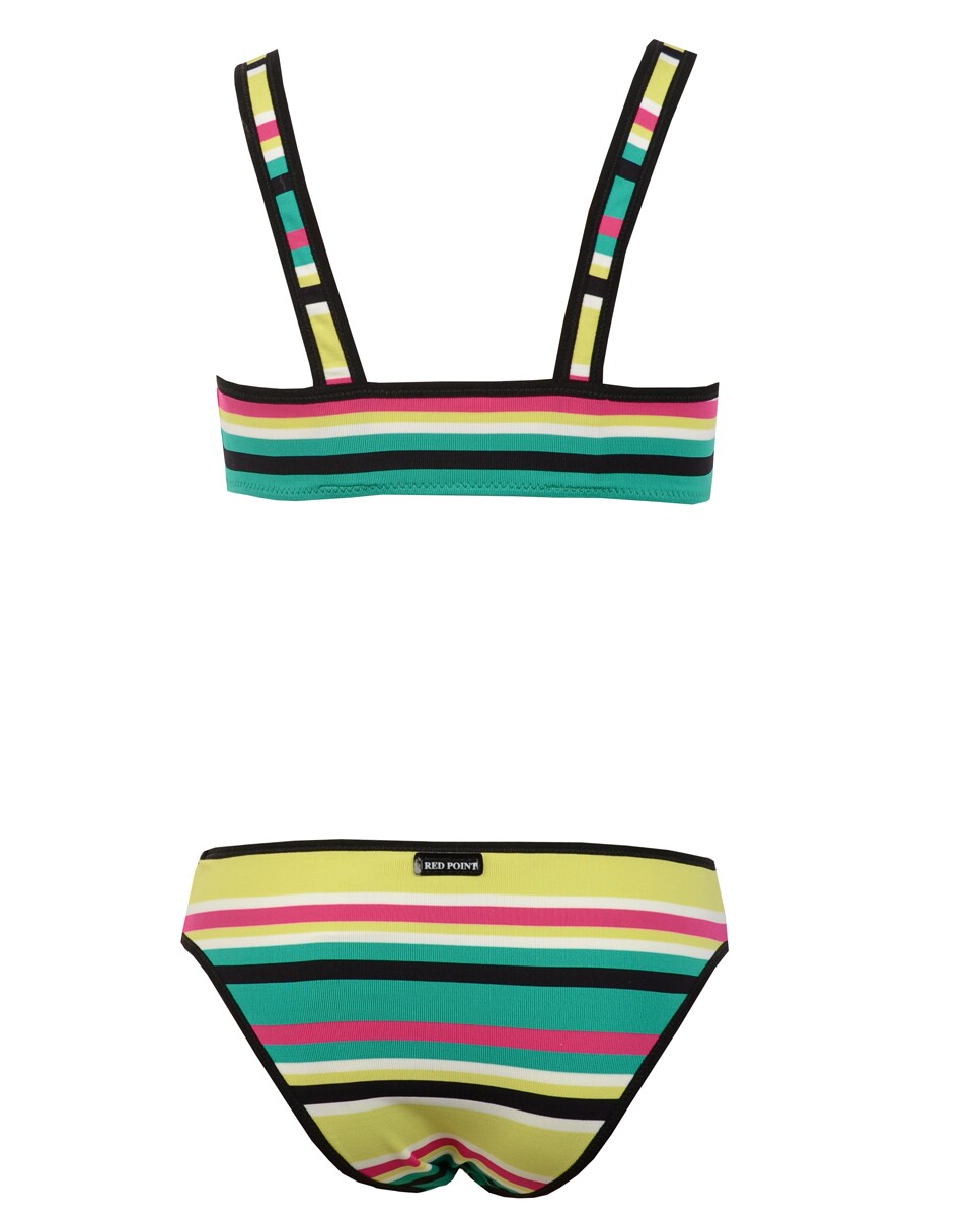 Bikini de niña Nares con tejido a rayas y fino perfil negro · Red Point