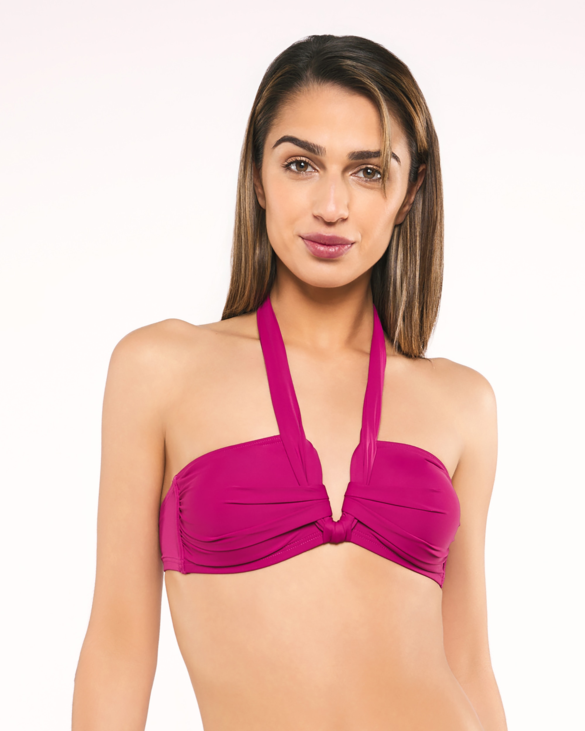 Sujetador de bikini sali bando foam "v" copa b tirante atado cuello - Red Point - Rosa Rosa-1