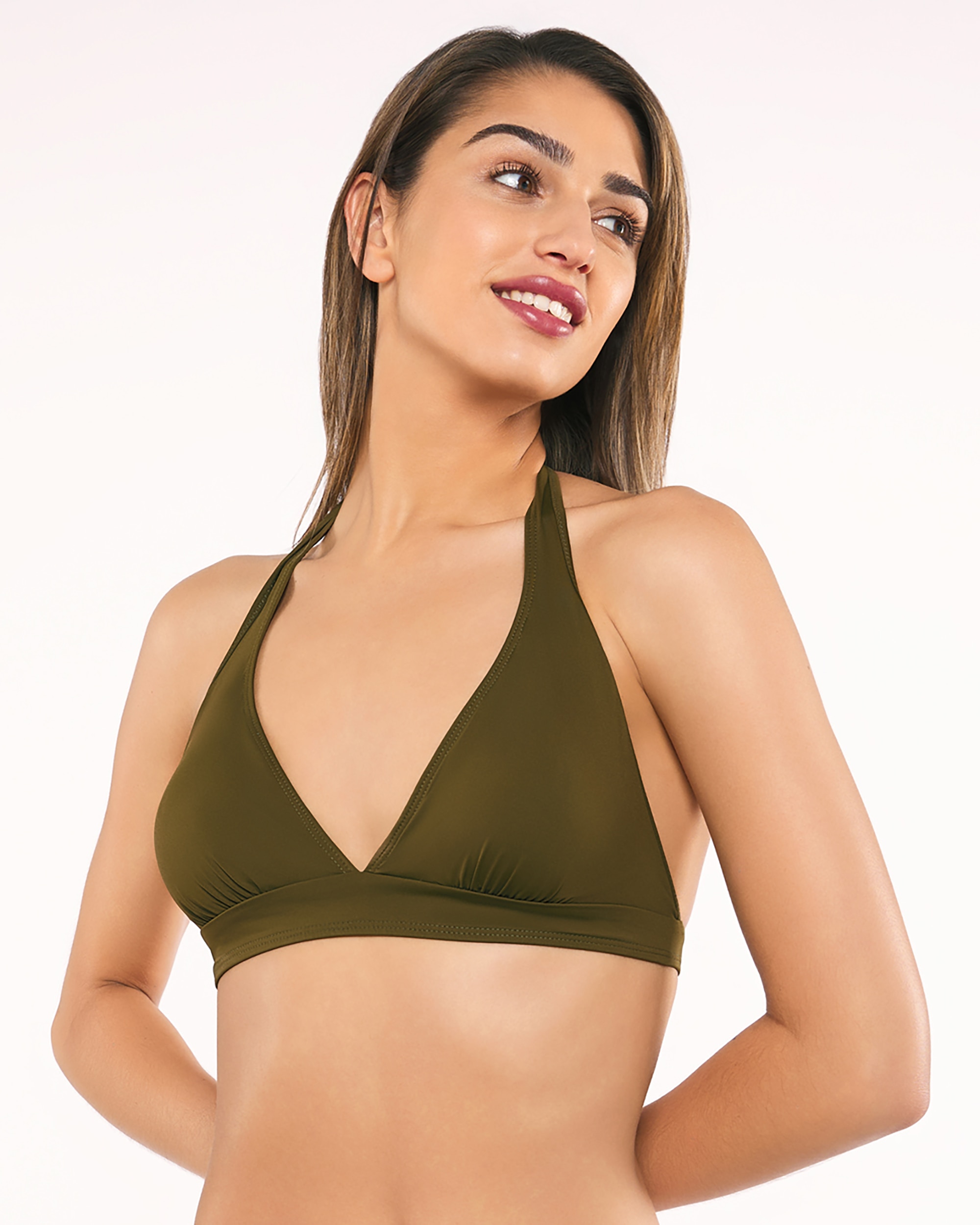 Sujetador de bikini eco top foam especial copa b atado cuello - Red Point - Kaki Kaki-1