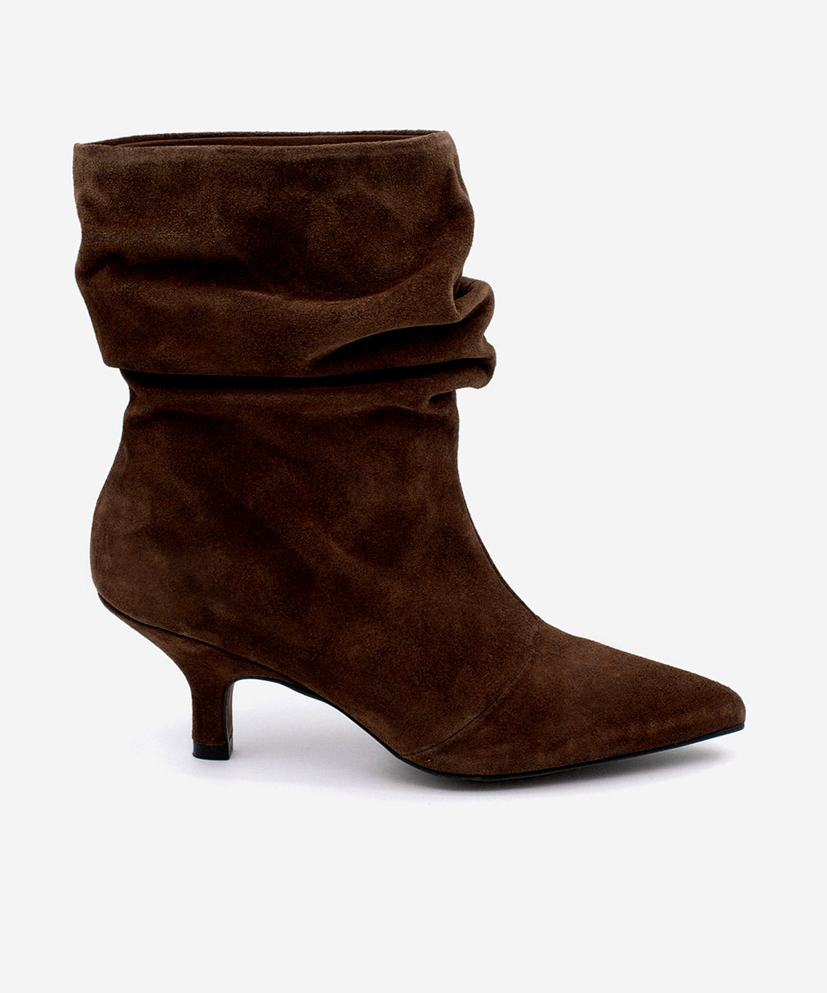 Botines básicos de mujer de tacón fino y caña fruncida de serraje, lisette - Ángel Alarcón - Marrón oscuro Marrón oscuro-1