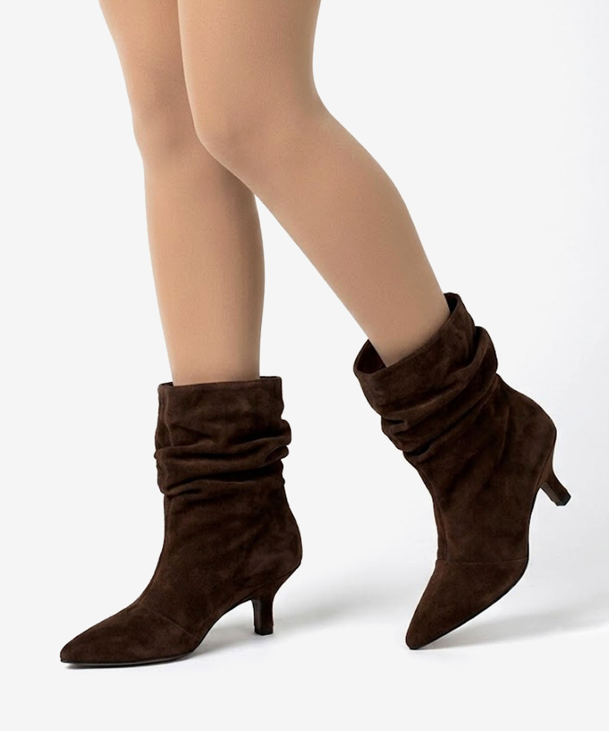 Botines básicos de mujer de tacón fino y caña fruncida de serraje, lisette - Ángel Alarcón - Marrón oscuro Marrón oscuro-2