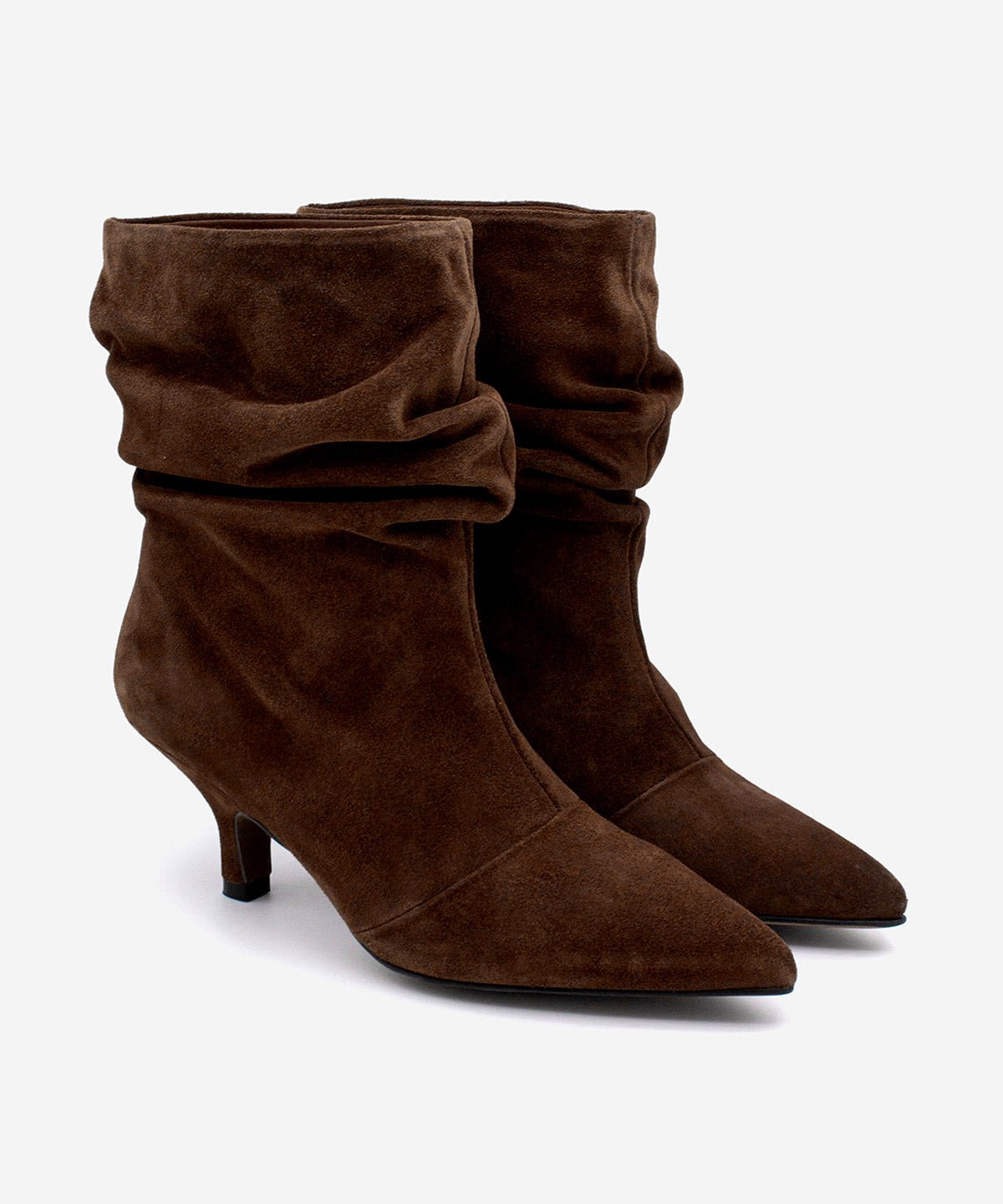 Botines básicos de mujer de tacón fino y caña fruncida de serraje, lisette - Ángel Alarcón - Marrón oscuro Marrón oscuro-4