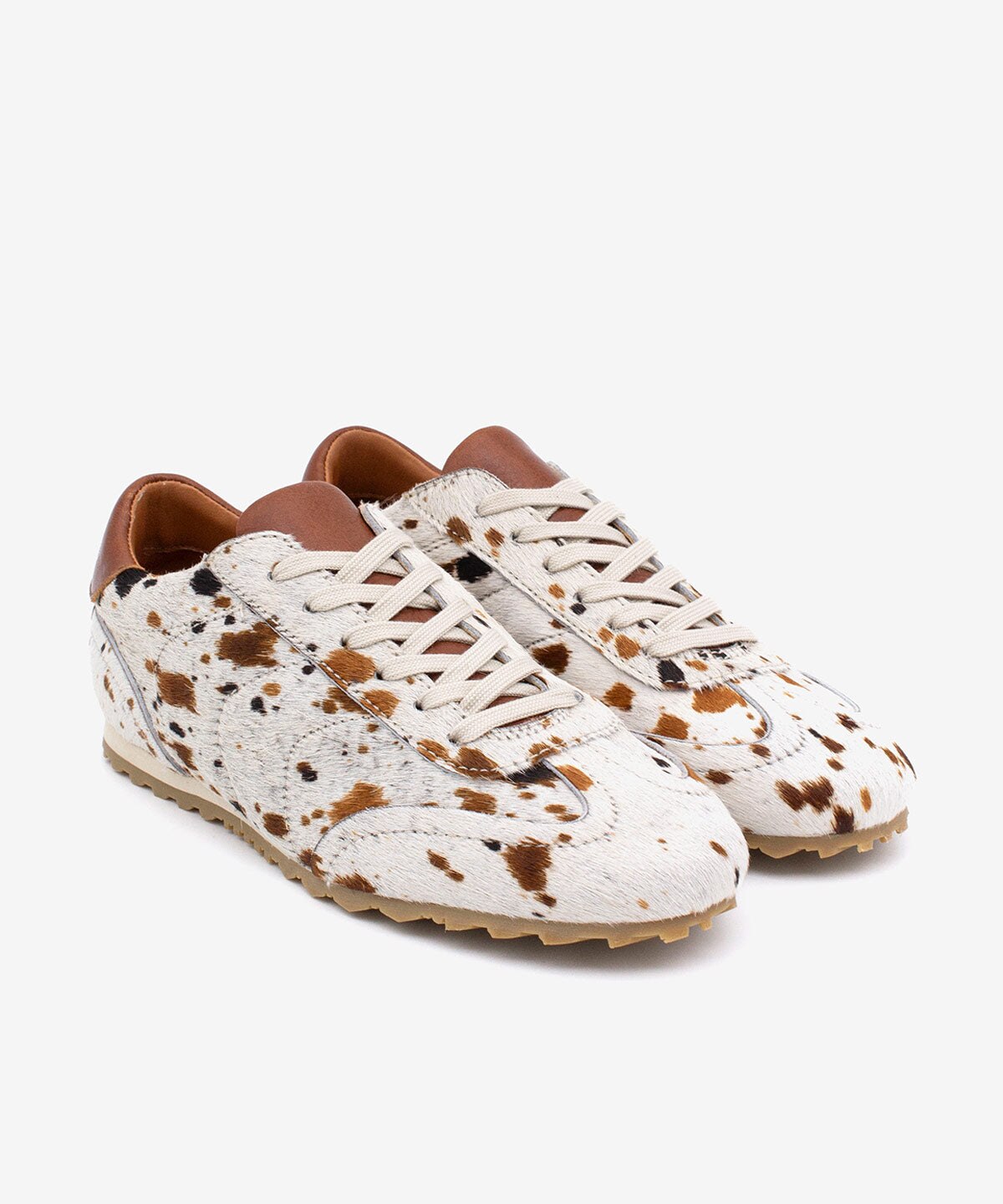 Zapatillas retro de piel de mujer cómodo, Kesia - Ángel Alarcón - Blanco/Marrón Blanco/Marrón-4