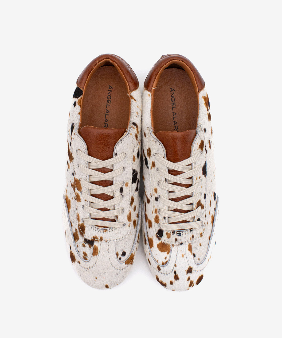 Zapatillas retro de piel de mujer cómodo, Kesia - Ángel Alarcón - Blanco/Marrón Blanco/Marrón-5