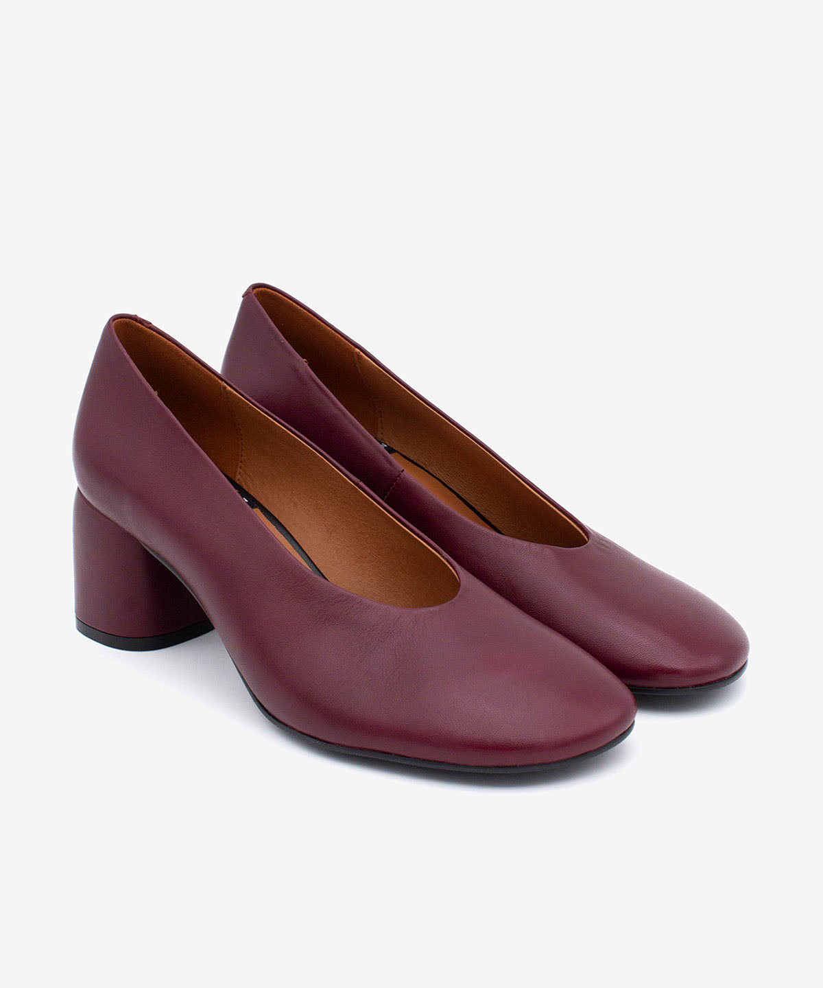 Zapatos de salón de mujer de piel con puntera redonda, Tessa - Ángel Alarcón - Burdeos Burdeos-4