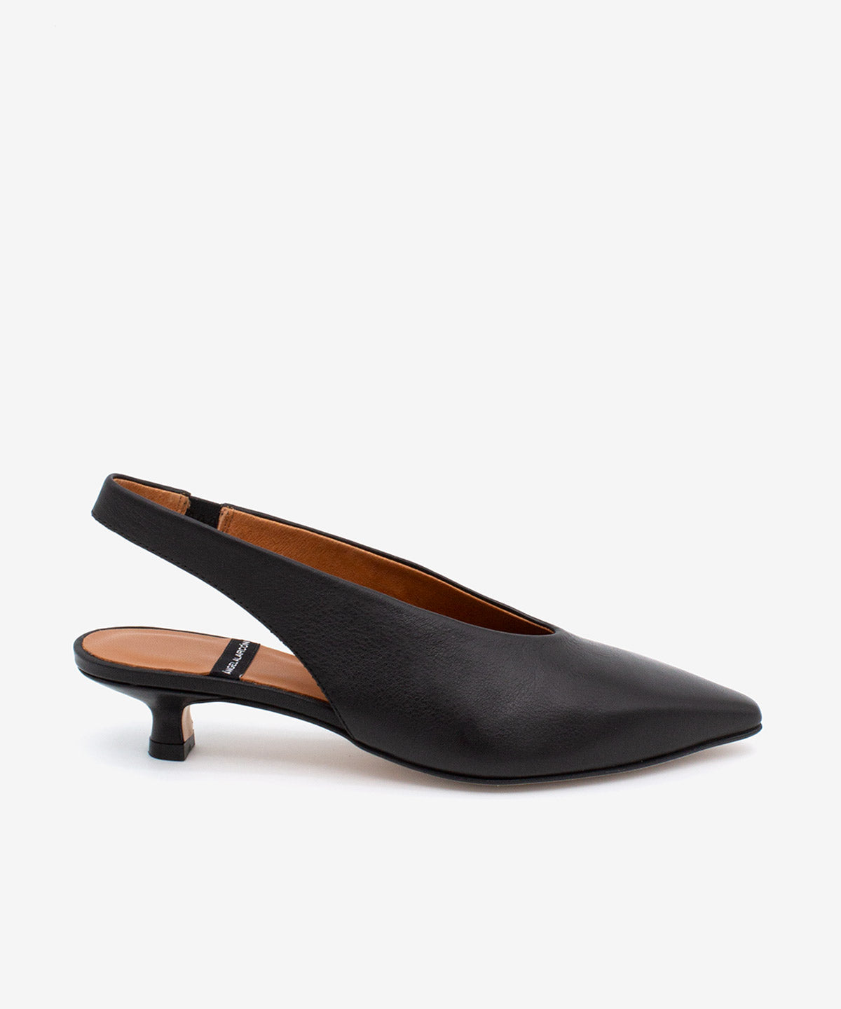 Imagen 0 de Zapato de salón de mujer destalonado de tacón bajo con escote alto de piel grano suave, SONIA Negro
