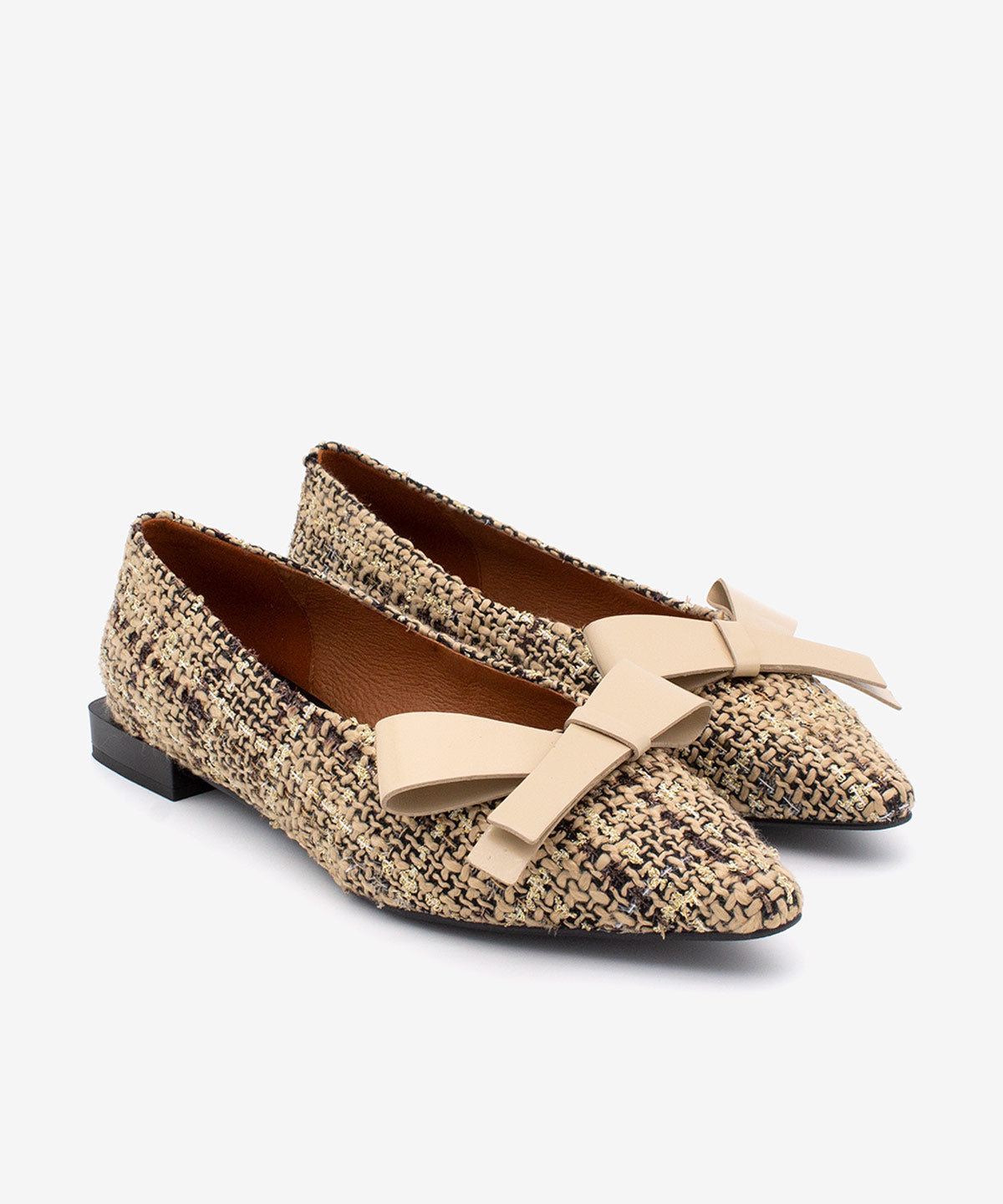 Bailarinas de mujer de textil de punta fina con adorno de lazo, Alvatex - Ángel Alarcón - Beige/Marrón Beige/Marrón-3