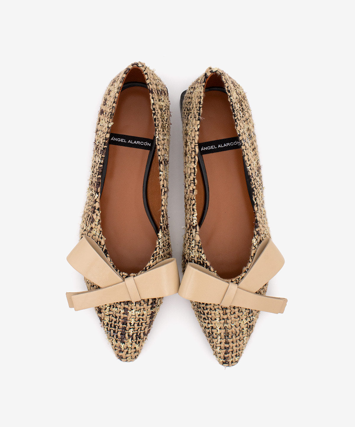 Bailarinas de mujer de textil de punta fina con adorno de lazo, Alvatex - Ángel Alarcón - Beige/Marrón Beige/Marrón-4