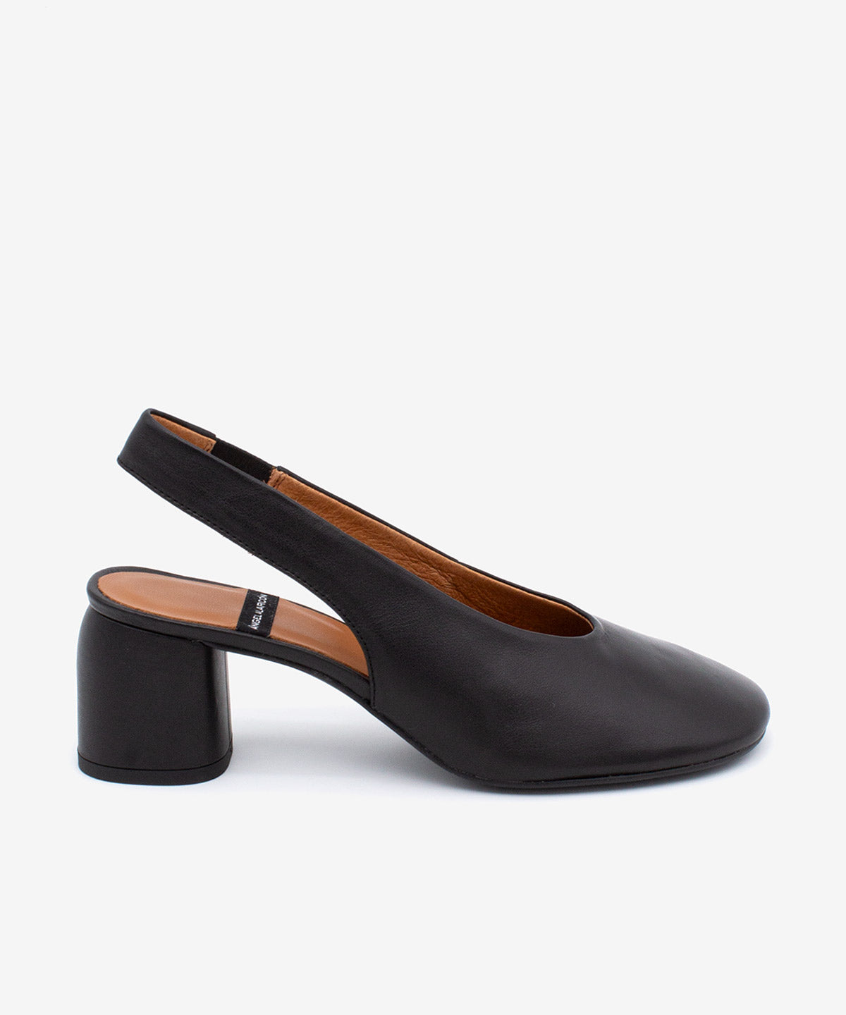 Zapato de salón de mujer con puntera redonda y talón descubierto de Piel grano suave, BEIRA - Ángel Alarcón - Negro Negro-1