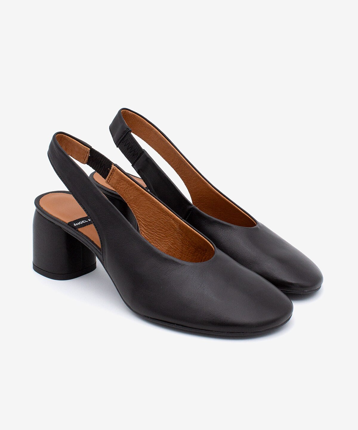 Zapato de salón de mujer con puntera redonda y talón descubierto de Piel grano suave, BEIRA - Ángel Alarcón - Negro Negro-5