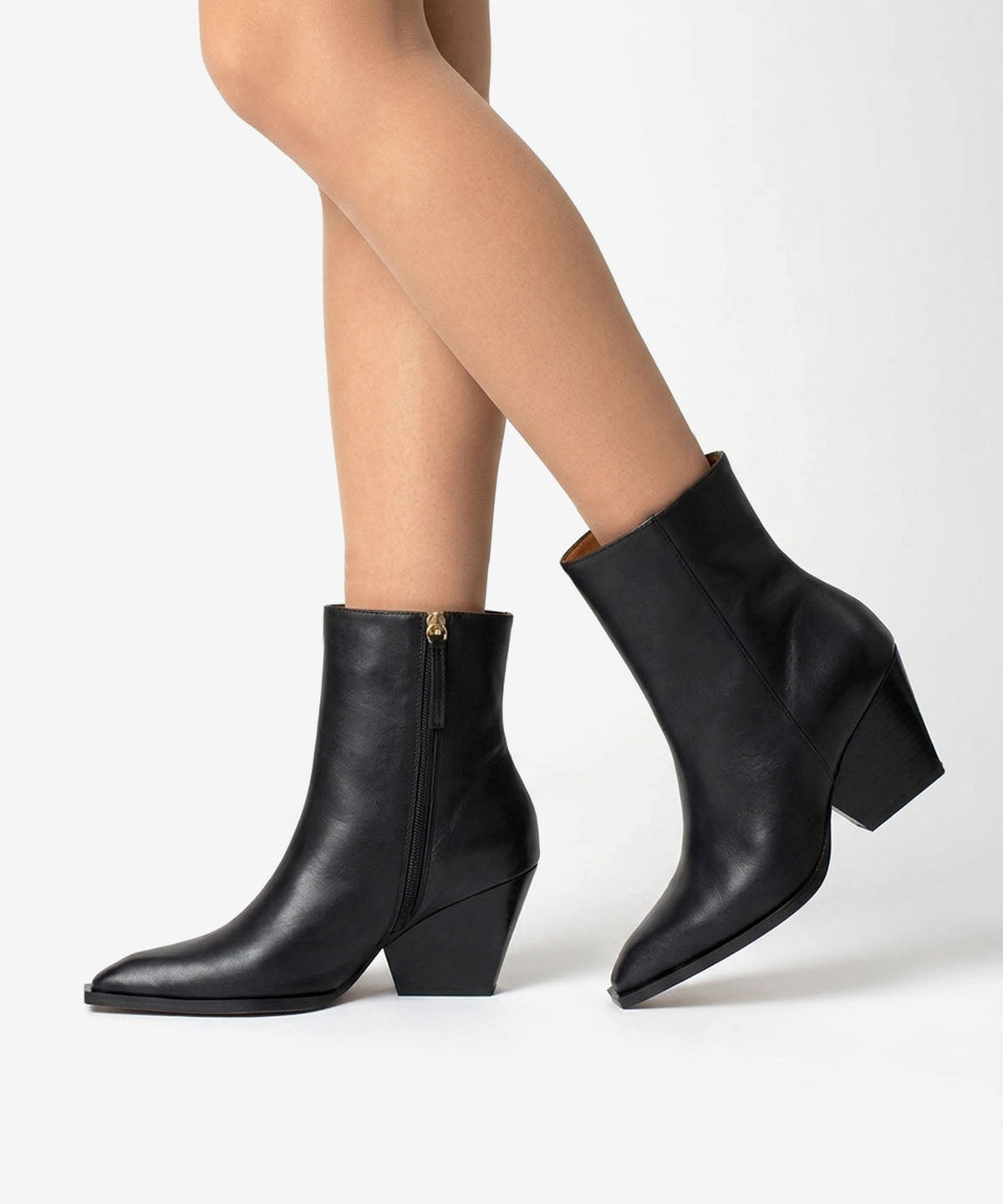 Botines básicos de mujer de tacón ancho con suela vista de piel lisa, mirette - Ángel Alarcón - Negro Negro-2