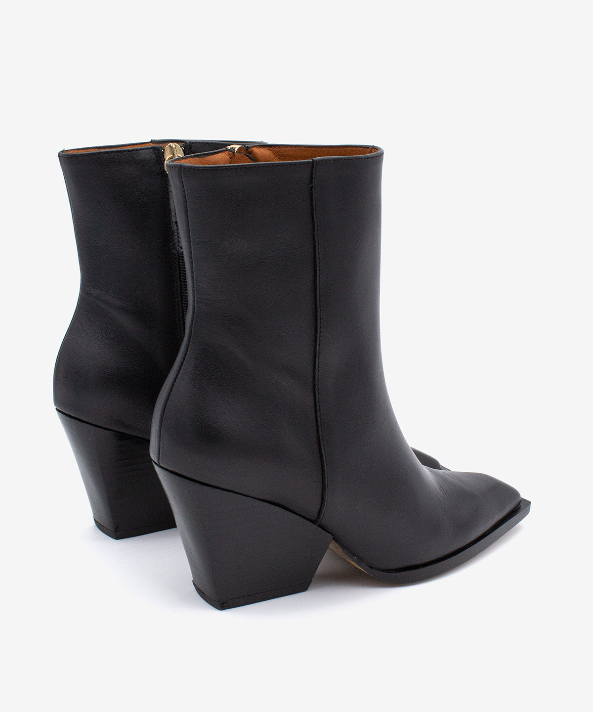 Botines básicos de mujer de tacón ancho con suela vista de piel lisa, mirette - Ángel Alarcón - Negro Negro-5