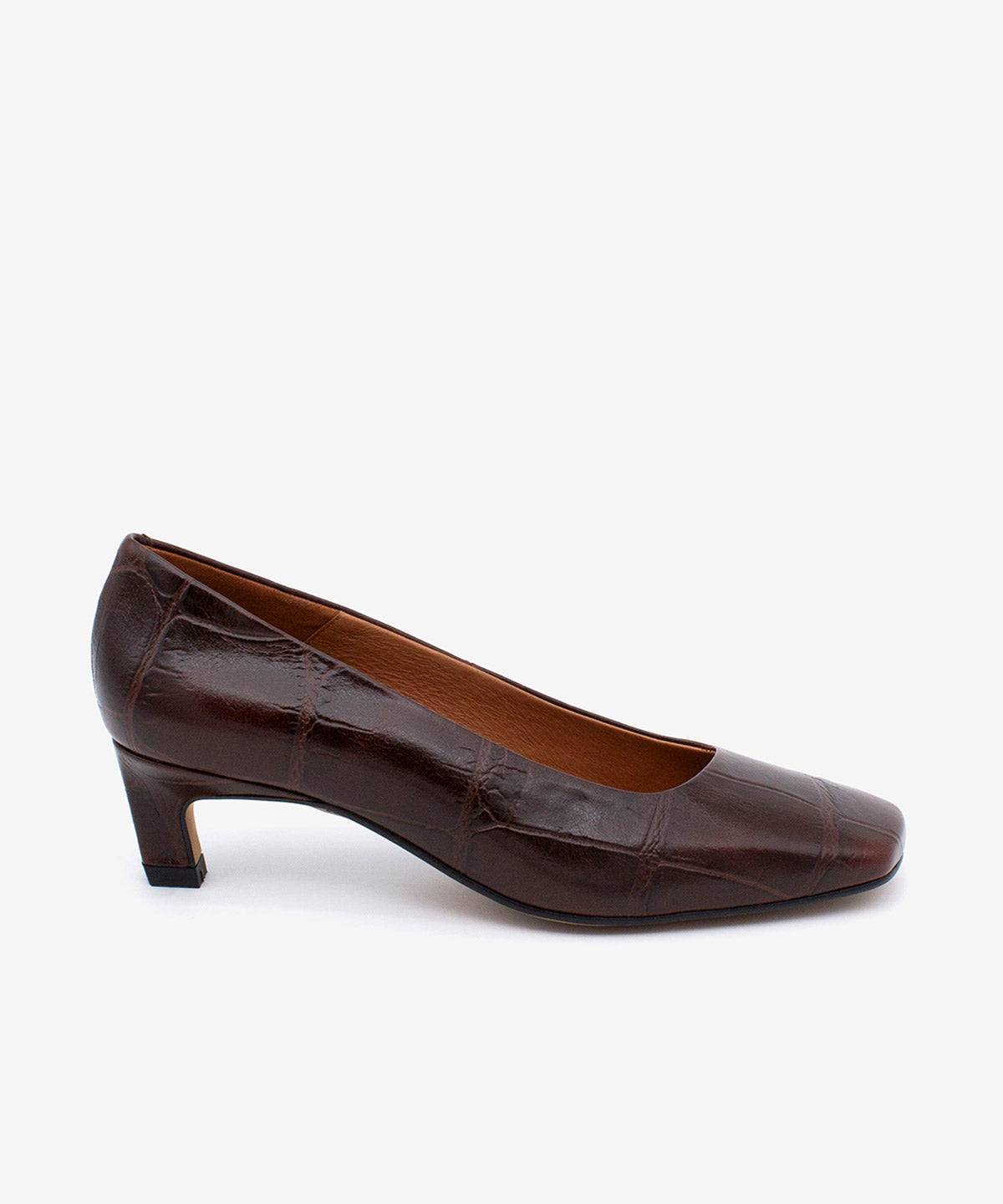 Imagen 0 de Zapatos de salón de mujer de tacón bajo cómodo de piel print croco, amaris Marrón oscuro
