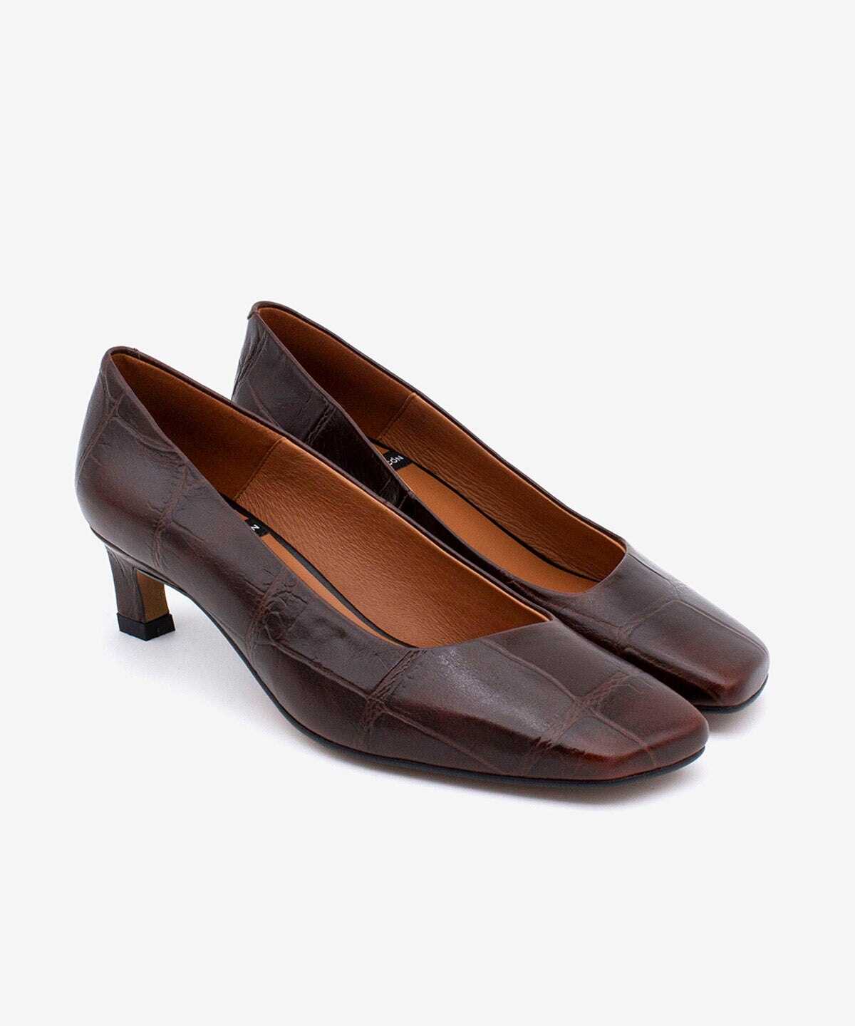 Imagen 4 de Zapatos de salón de mujer de tacón bajo cómodo de piel print croco, amaris - Ángel Alarcón - Marrón oscuro Marrón oscuro