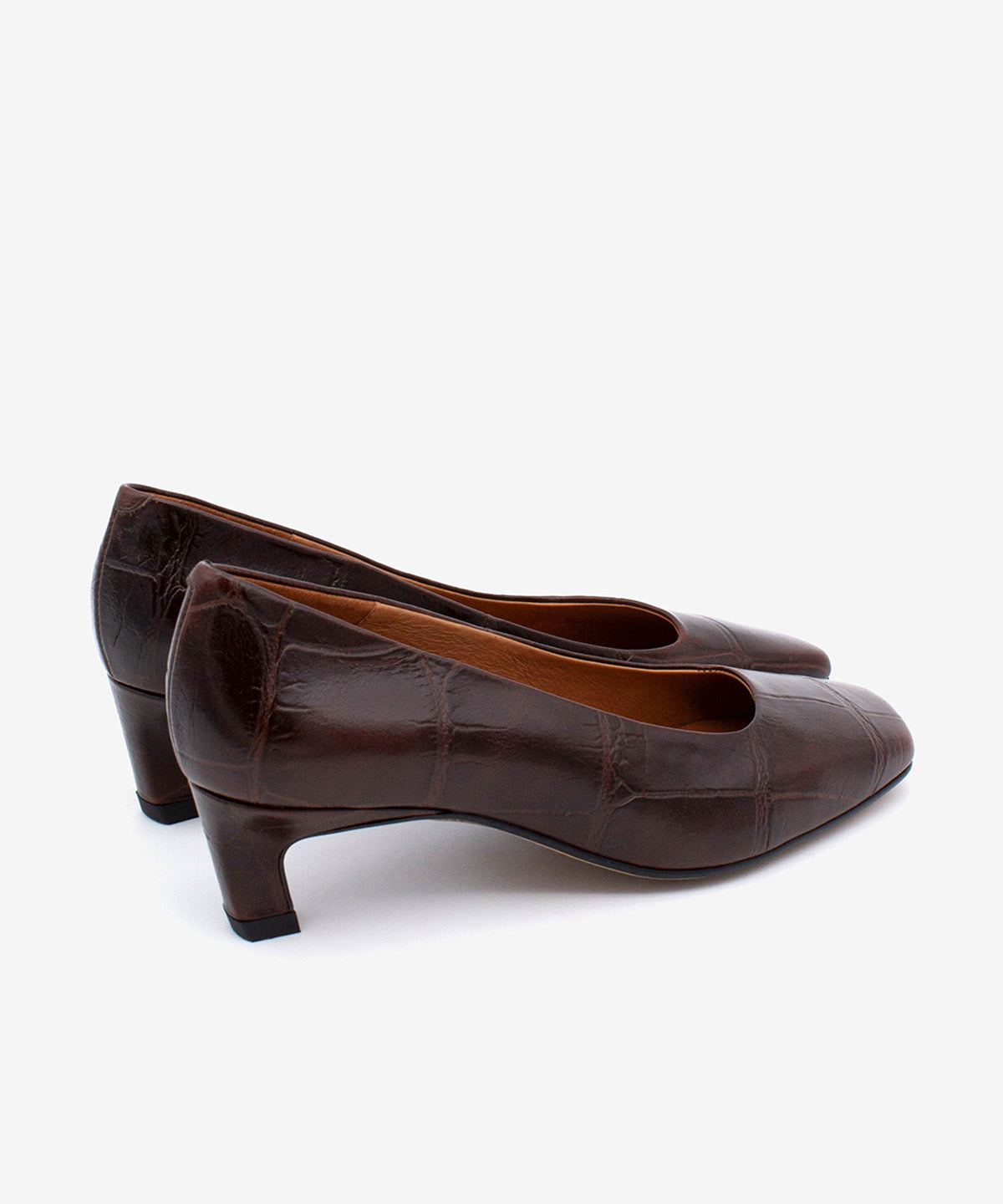 Imagen 3 de Zapatos de salón de mujer de tacón bajo cómodo de piel print croco, amaris - Ángel Alarcón - Marrón oscuro Marrón oscuro
