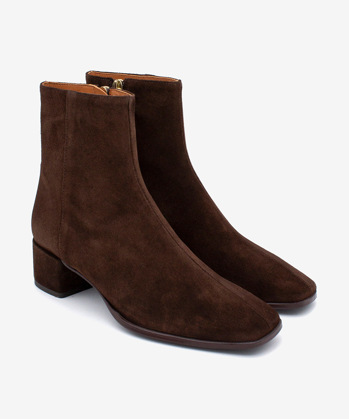 Botines básicos de mujer de tacón cómodo ancho de serraje, gretel - Ángel Alarcón - Marrón oscuro Marrón oscuro-3