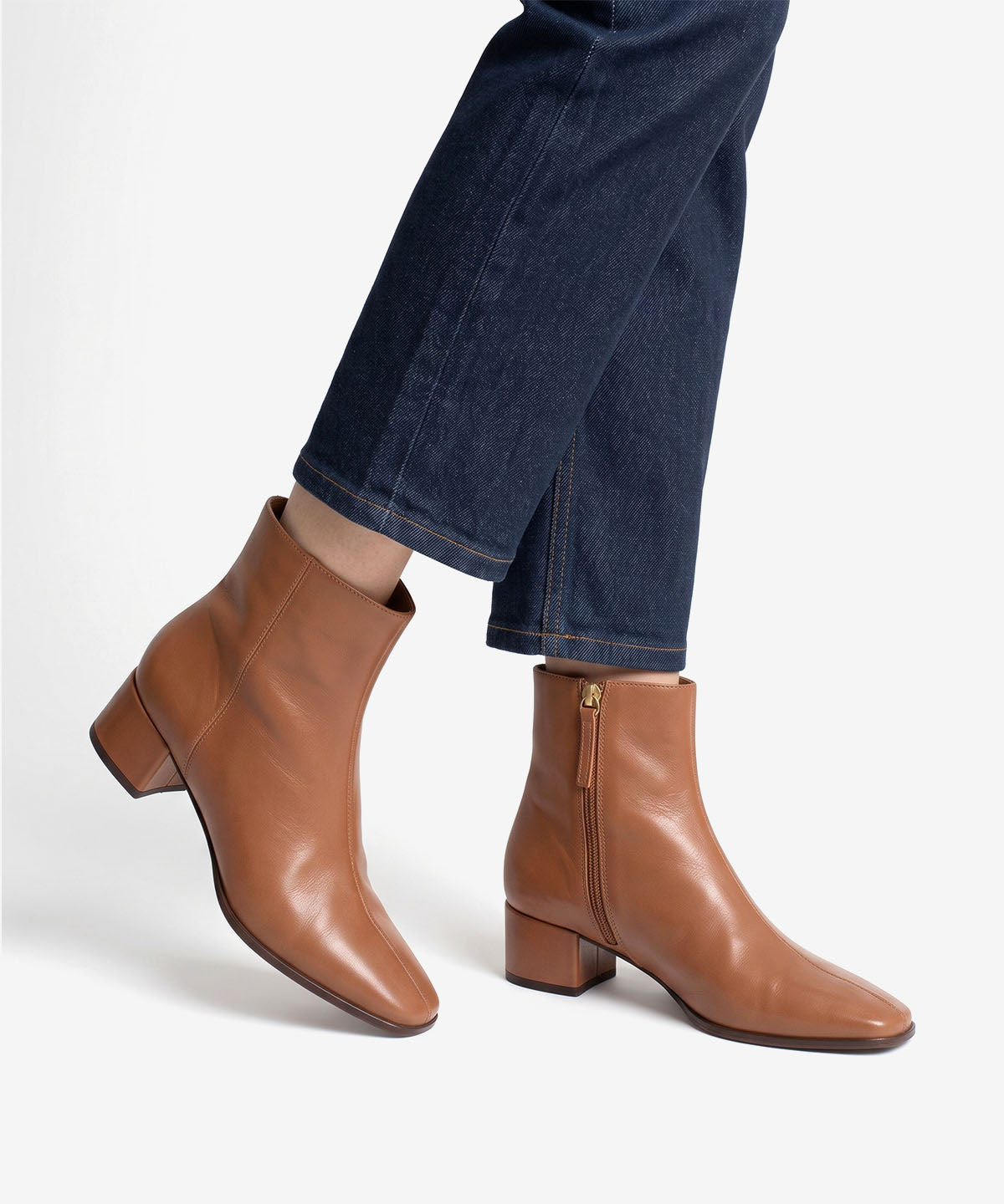 Botines básicos de mujer de tacón cómodo ancho de piel lisa, gretel - Ángel Alarcón - Cuero Cuero-2