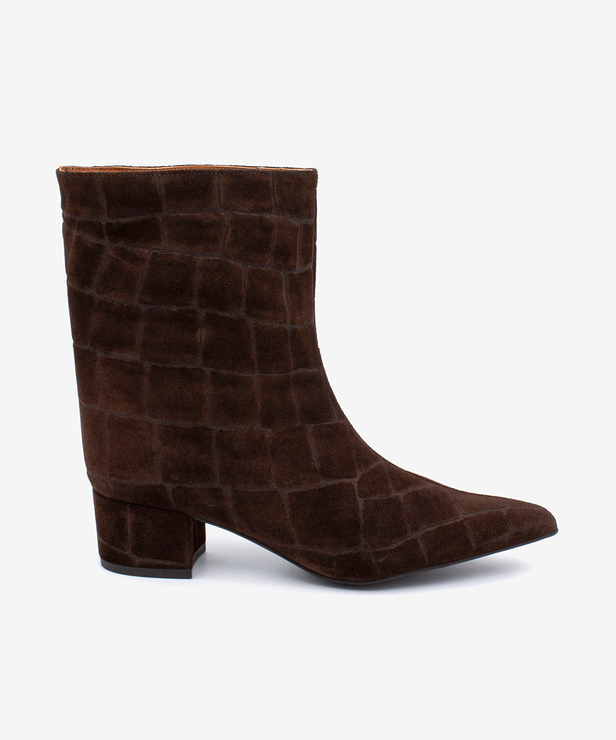 Botines básicos de mujer de tacón cómodo de estilo gaucho de serraje print croco, alana - Ángel Alarcón - Marrón oscuro Marrón oscuro-1