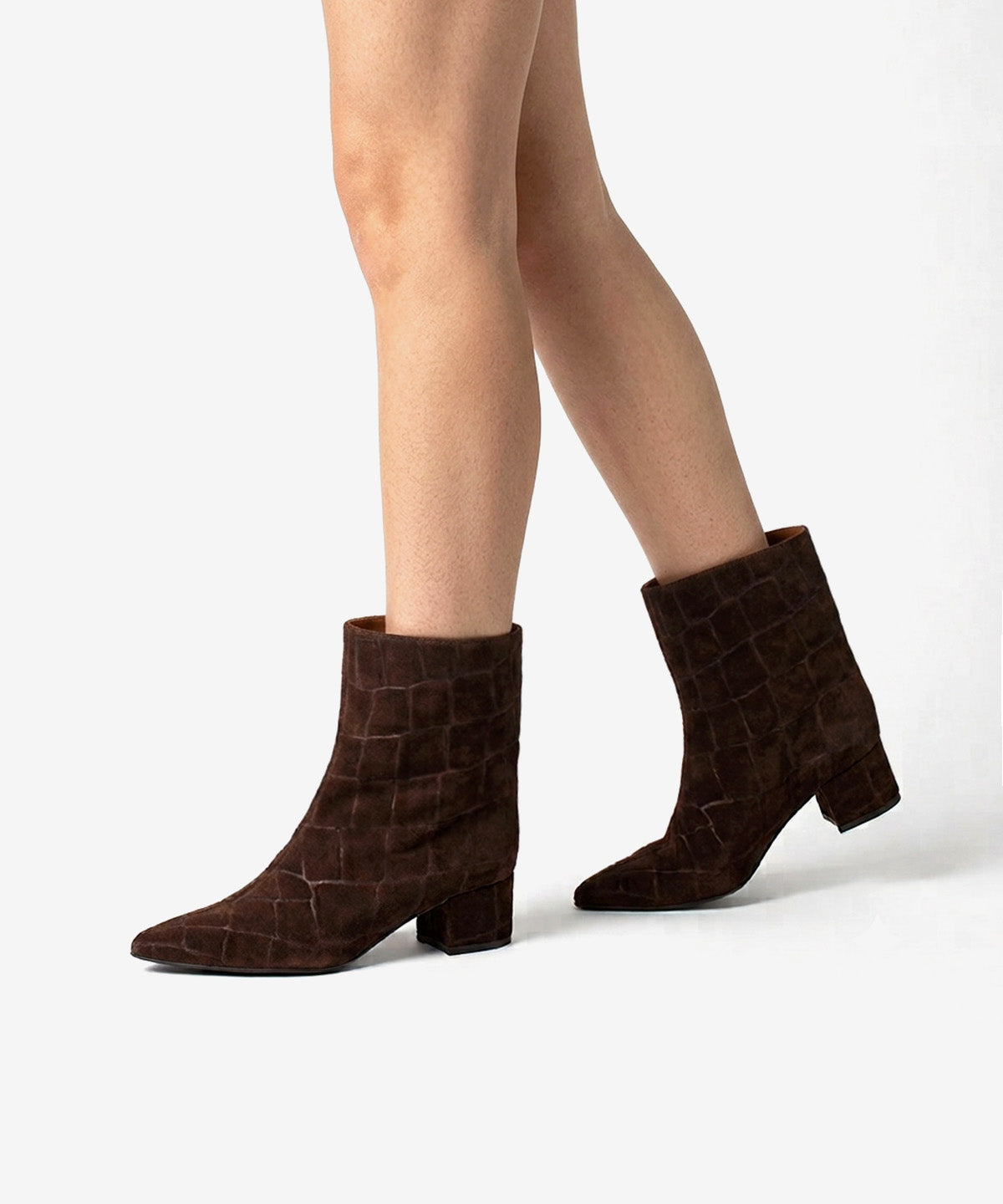 Botines básicos de mujer de tacón cómodo de estilo gaucho de serraje print croco, alana - Ángel Alarcón - Marrón oscuro Marrón oscuro-2