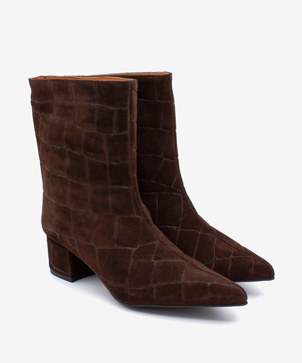 Botines básicos de mujer de tacón cómodo de estilo gaucho de serraje print croco, alana - Ángel Alarcón - Marrón oscuro Marrón oscuro-4