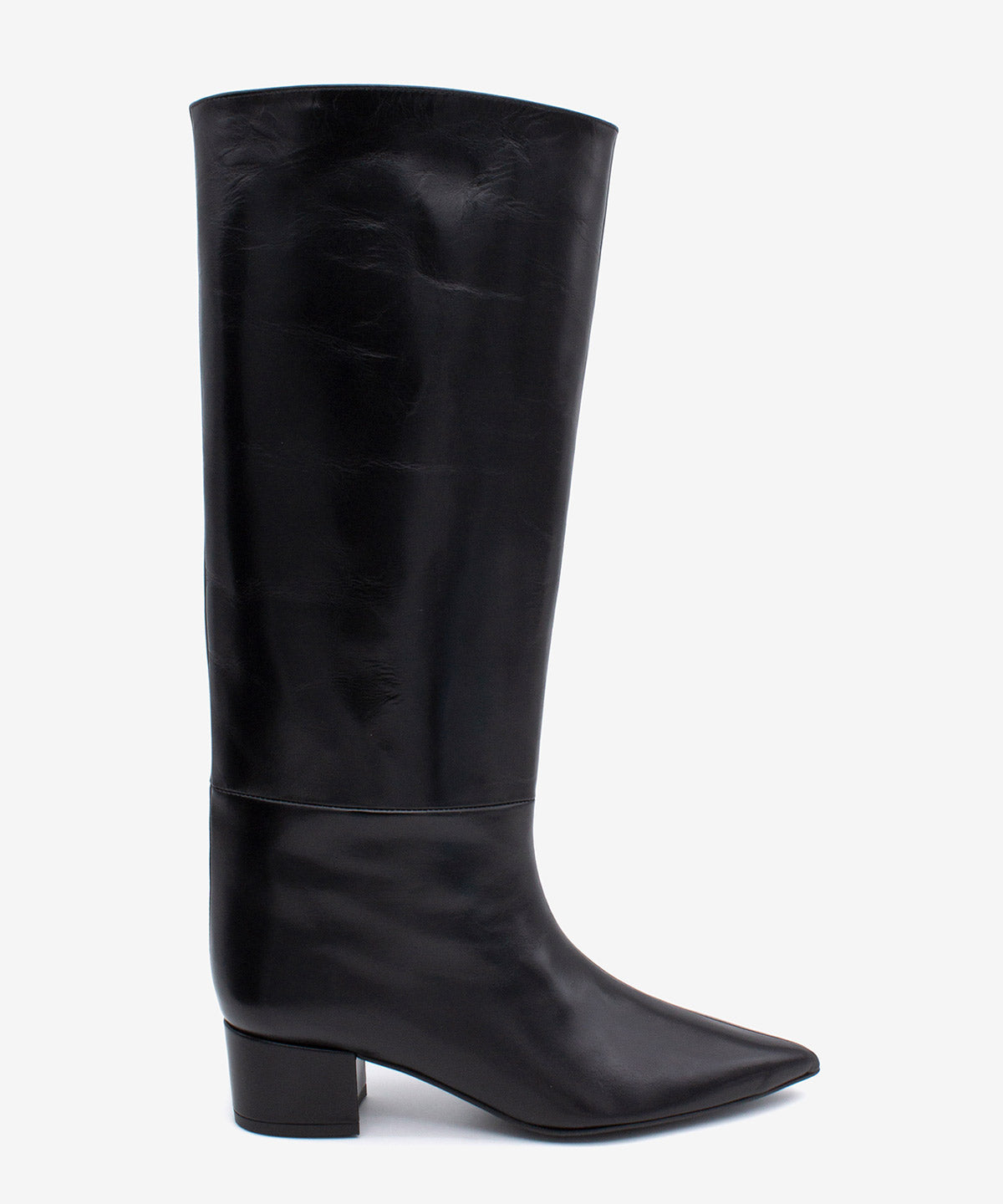 Botas básicas de mujer de tipo gaucha de tacón ancho de piel lisa semibrillo, jovanna - Ángel Alarcón - Negro Negro-1