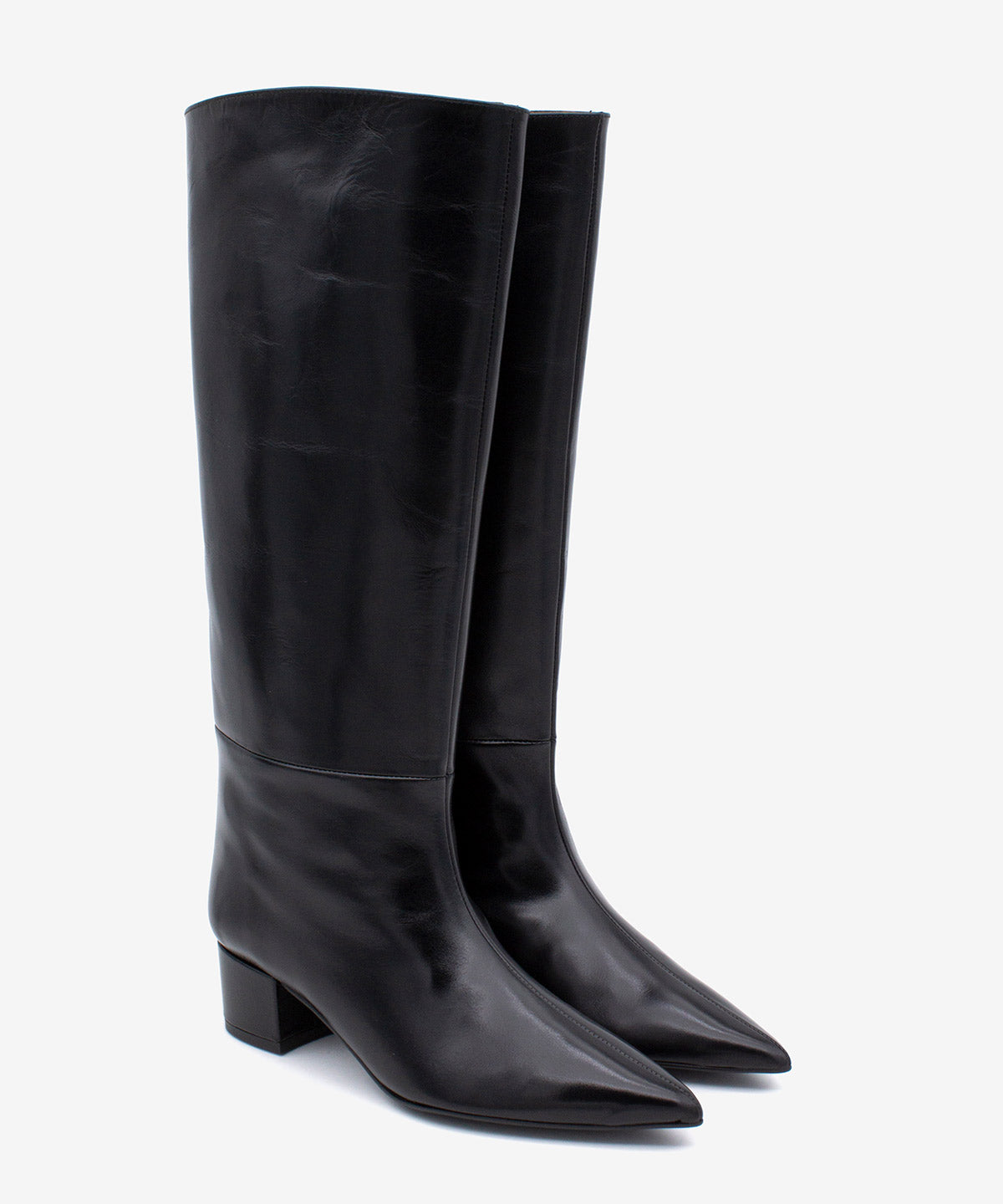 Botas básicas de mujer de tipo gaucha de tacón ancho de piel lisa semibrillo, jovanna - Ángel Alarcón - Negro Negro-3
