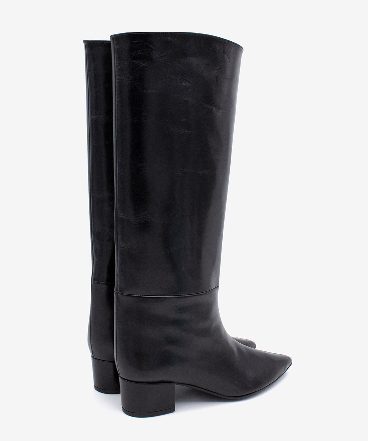 Botas básicas de mujer de tipo gaucha de tacón ancho de piel lisa semibrillo, jovanna - Ángel Alarcón - Negro Negro-4