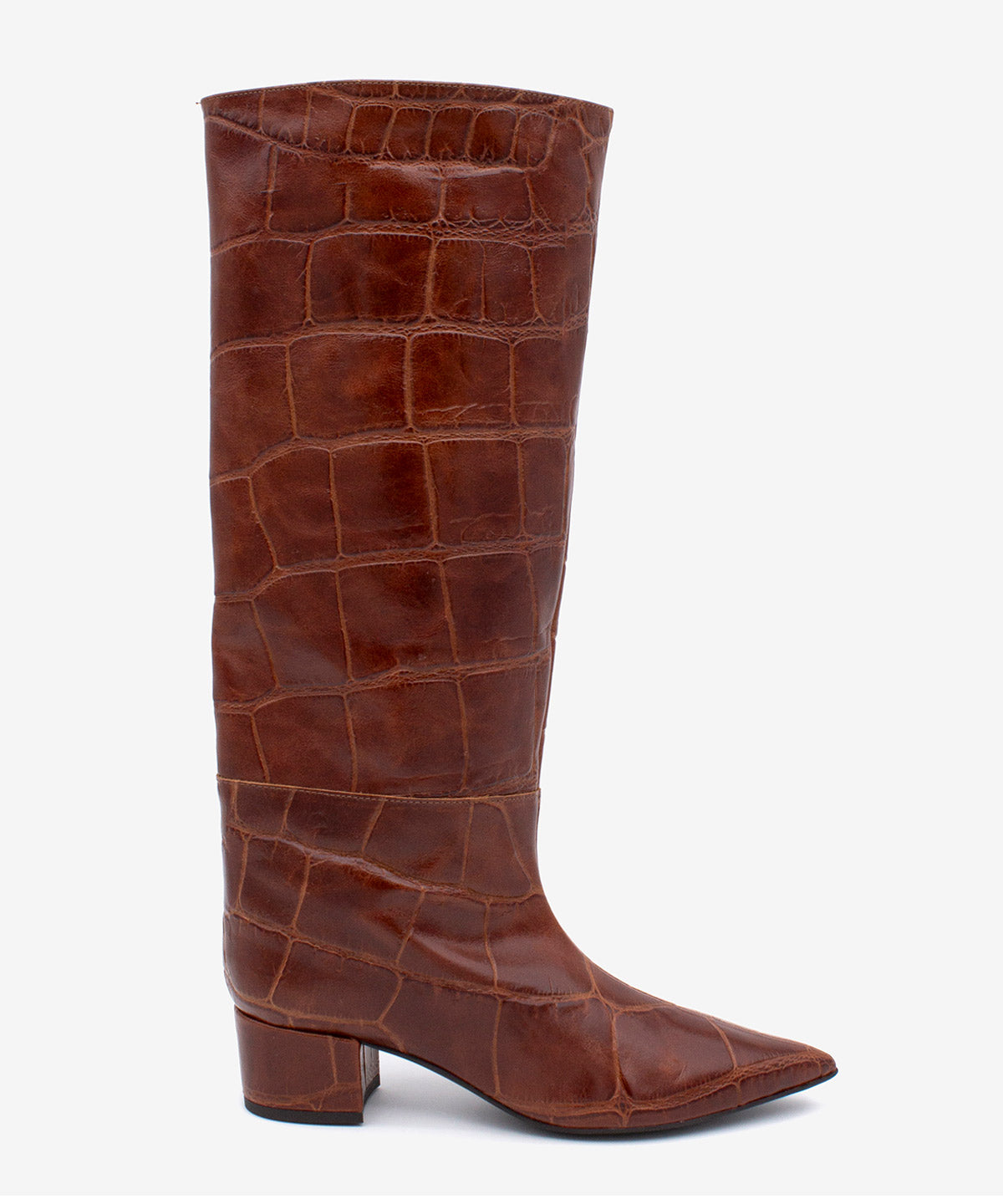 Botas básicas de mujer de tipo gaucha de tacón ancho de piel print croco, jovanna - Ángel Alarcón - Marrón Marrón-1